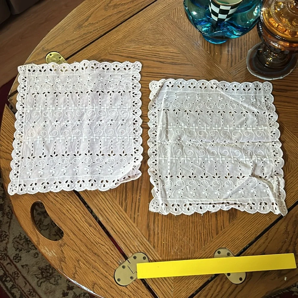 Vintage Pink Eyelet Side Table and Bureau Protector Doilies